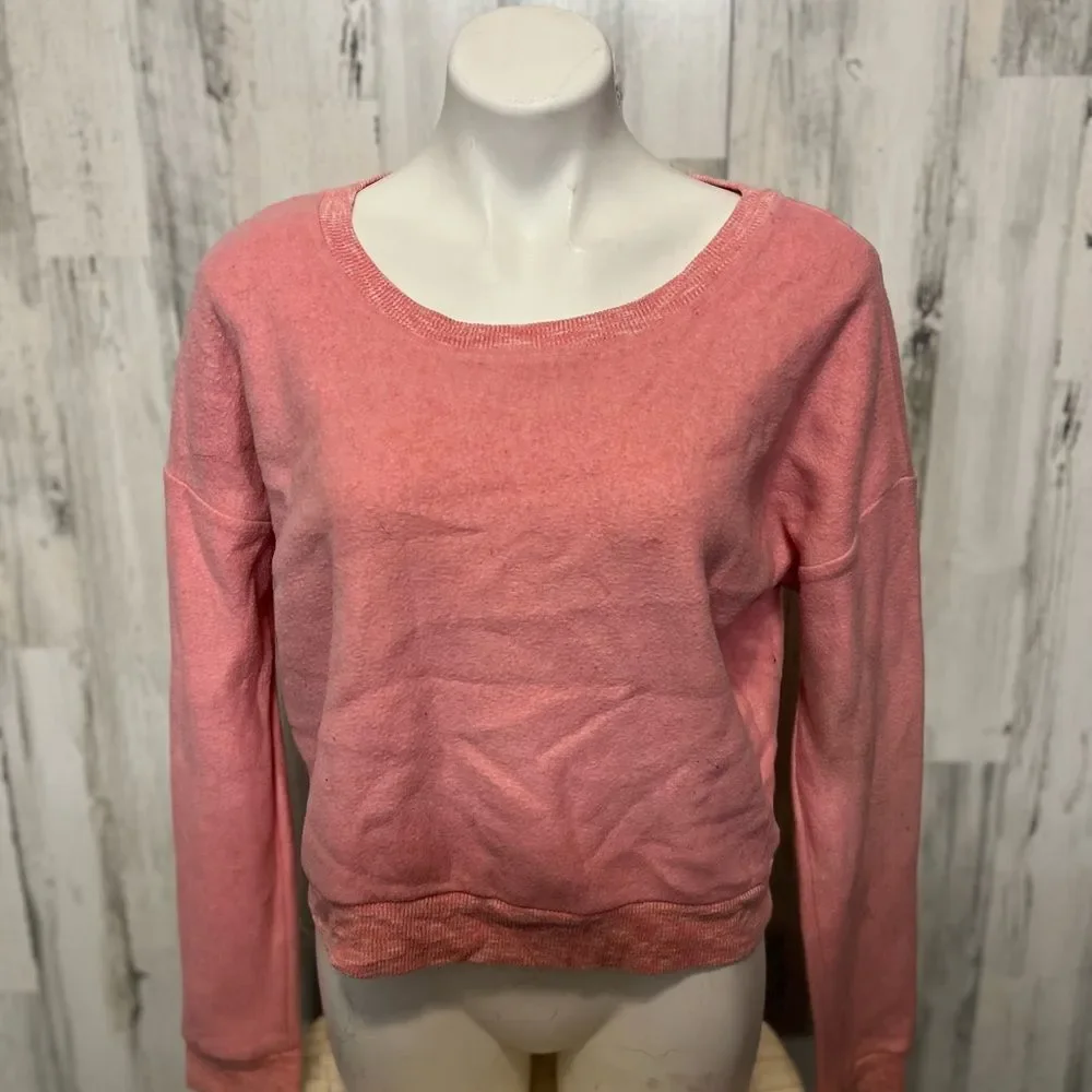 Live Love Dream Scoop Neck Sweatshirt Womens XL Coral Pink Cropped Fleece